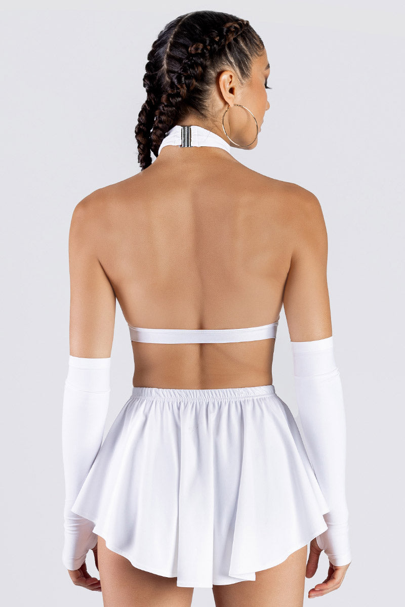 White Pleated Rave Skirt Set Studio Back View