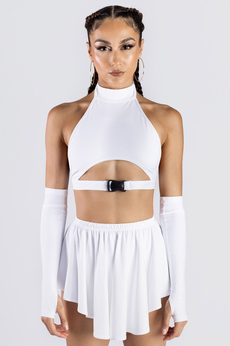 White Pleated Rave Skirt Studio Front View