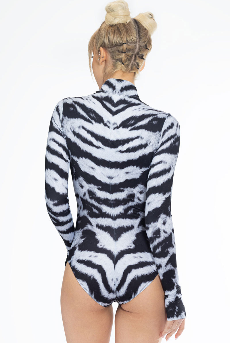 White Tiger Long Sleeved Bodysuit Back View