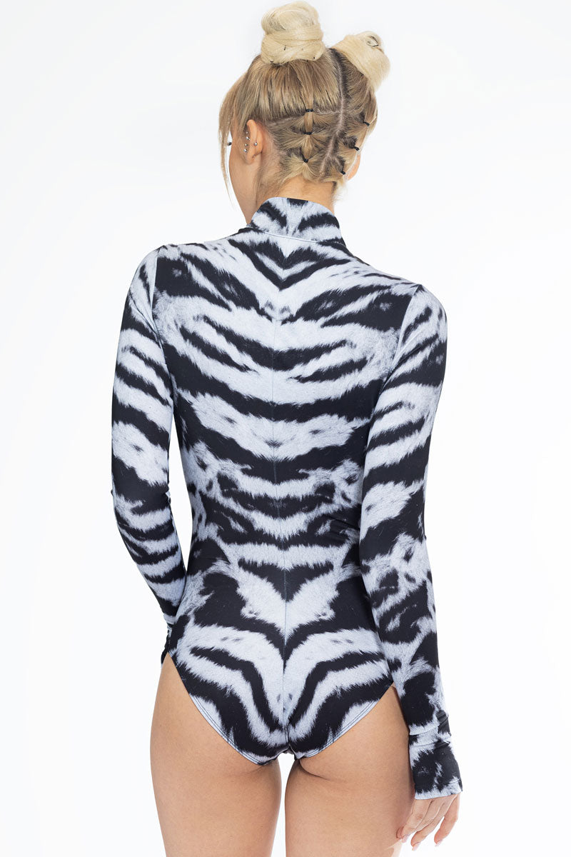White Tiger Long Sleeved Bodysuit Front View