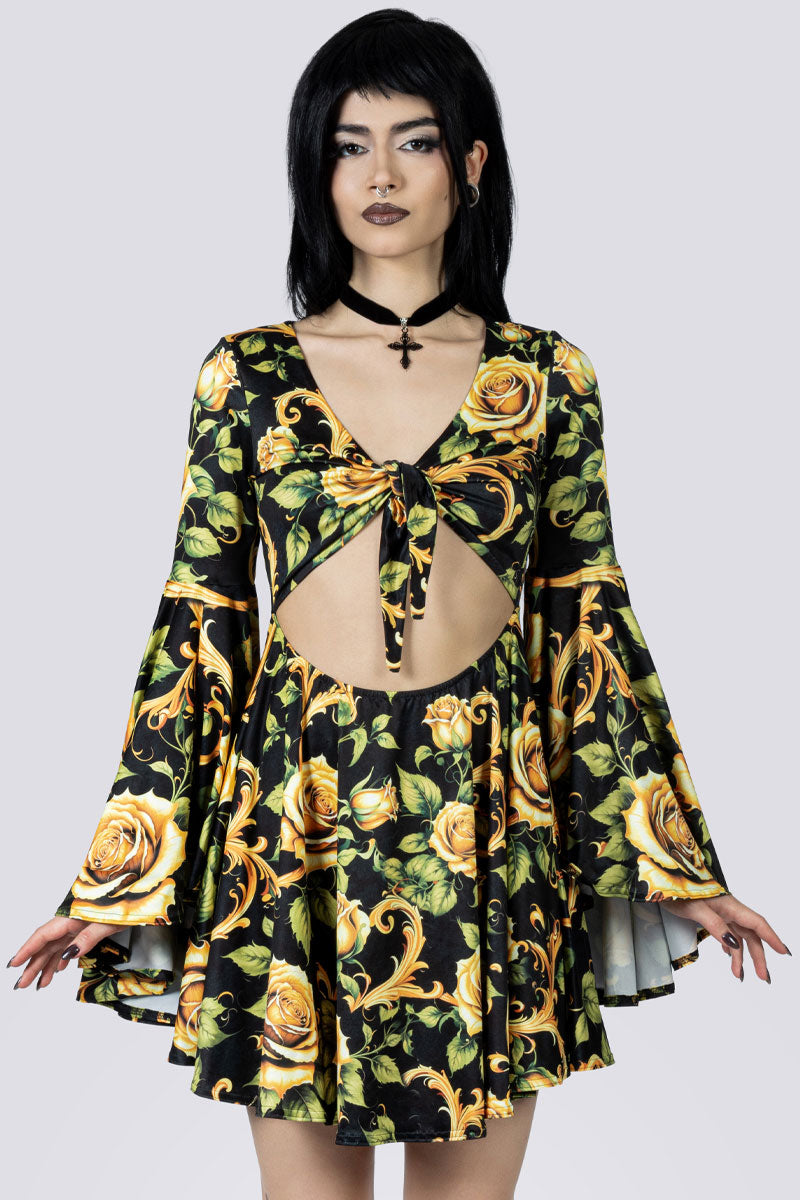 Wicked Baroque Front Tie Knot Dress Close Up Goth Clothing