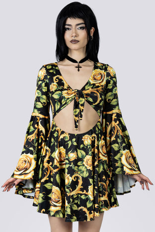 Wicked Baroque Front Tie Knot Dress Close Up Goth Clothing