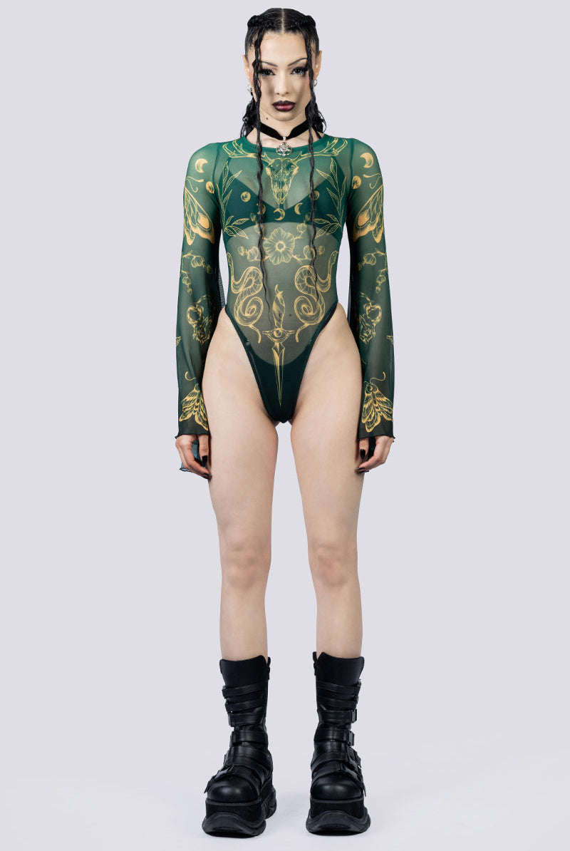 Wicked Witch Sheer Bell Sleeve Bodysuit Front Goth Wear