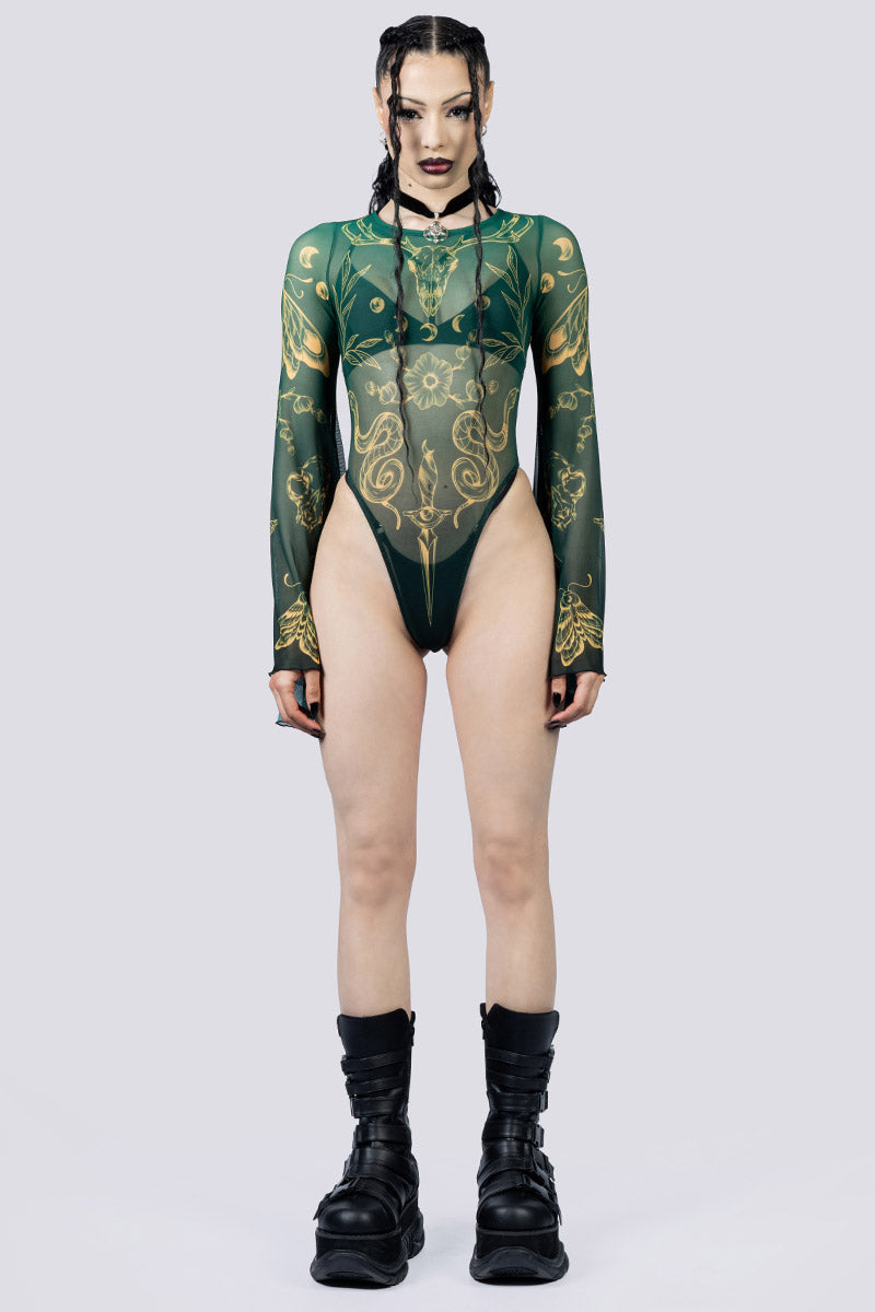Wicked Witch Sheer Bell Sleeve Bodysuit Front Goth Wear