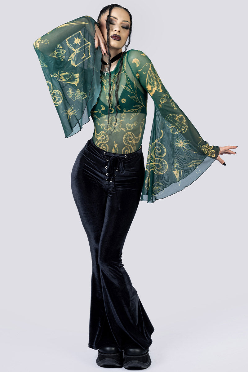 Wicked Witch Sheer Bell Sleeve Bodysuit Pants Side Gothic Clothes