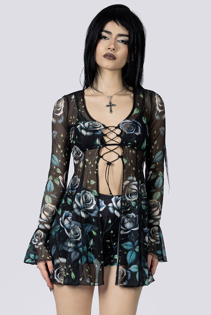 Widow Garden High Waisted Shorts Set Close Up Front Goth Clothing