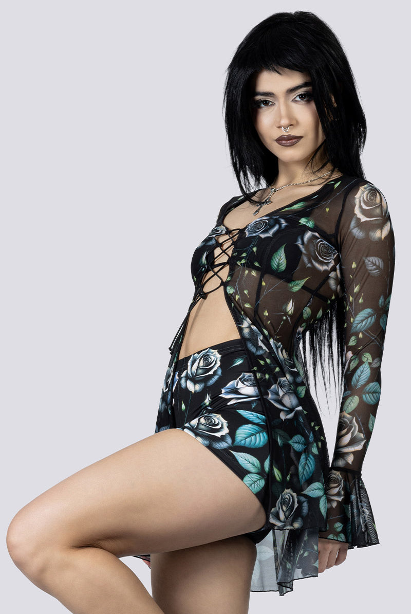 Widow Garden High Waisted Shorts Set Close Up Gothic Clothes