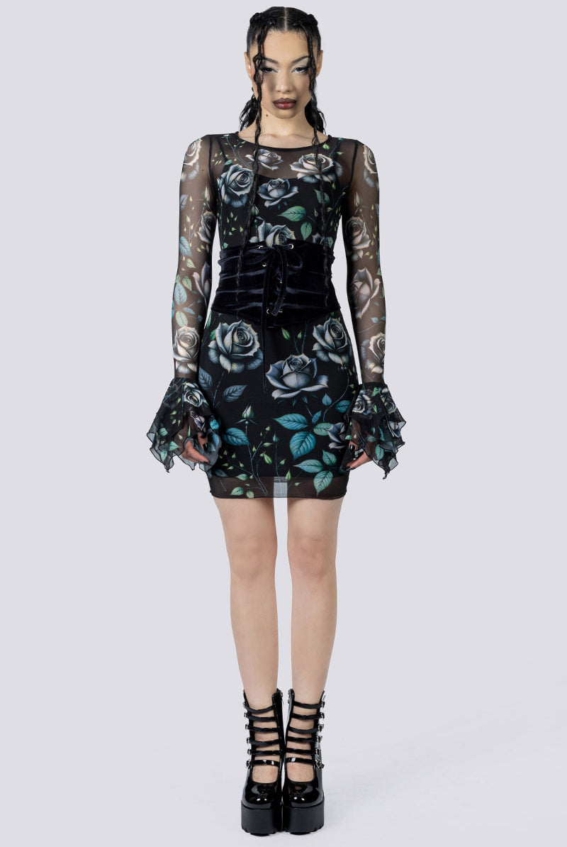 Widow Garden Mini Bodycon Dress Corset Front Gothic Clothing