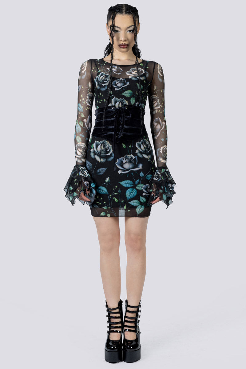 Widow Garden Mini Bodycon Dress Corset Front Gothic Clothing