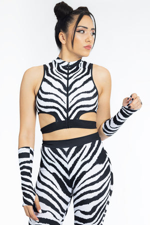 Zebra Cut Out Front Zip Top Front View