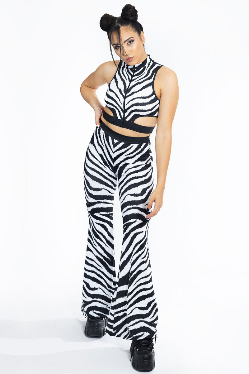 Zebra Cut Out Front Zip Top Full View