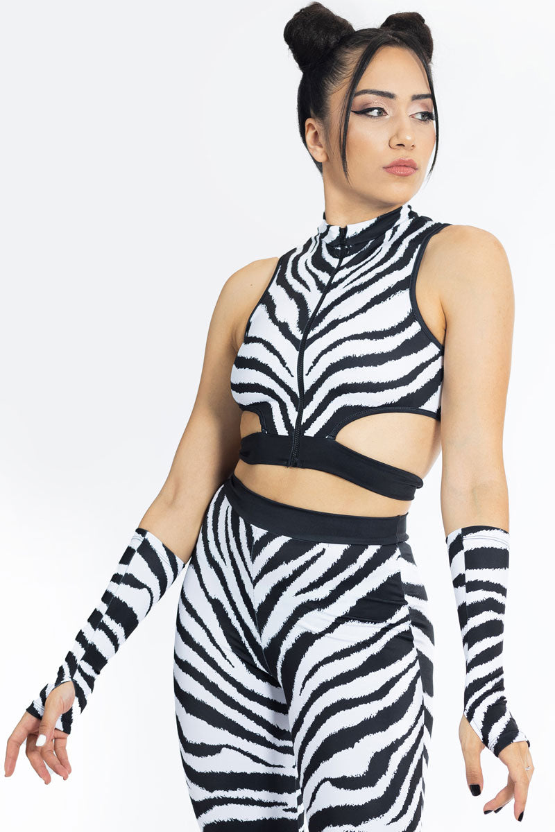 Zebra Cut Out Front Zip Top Side View