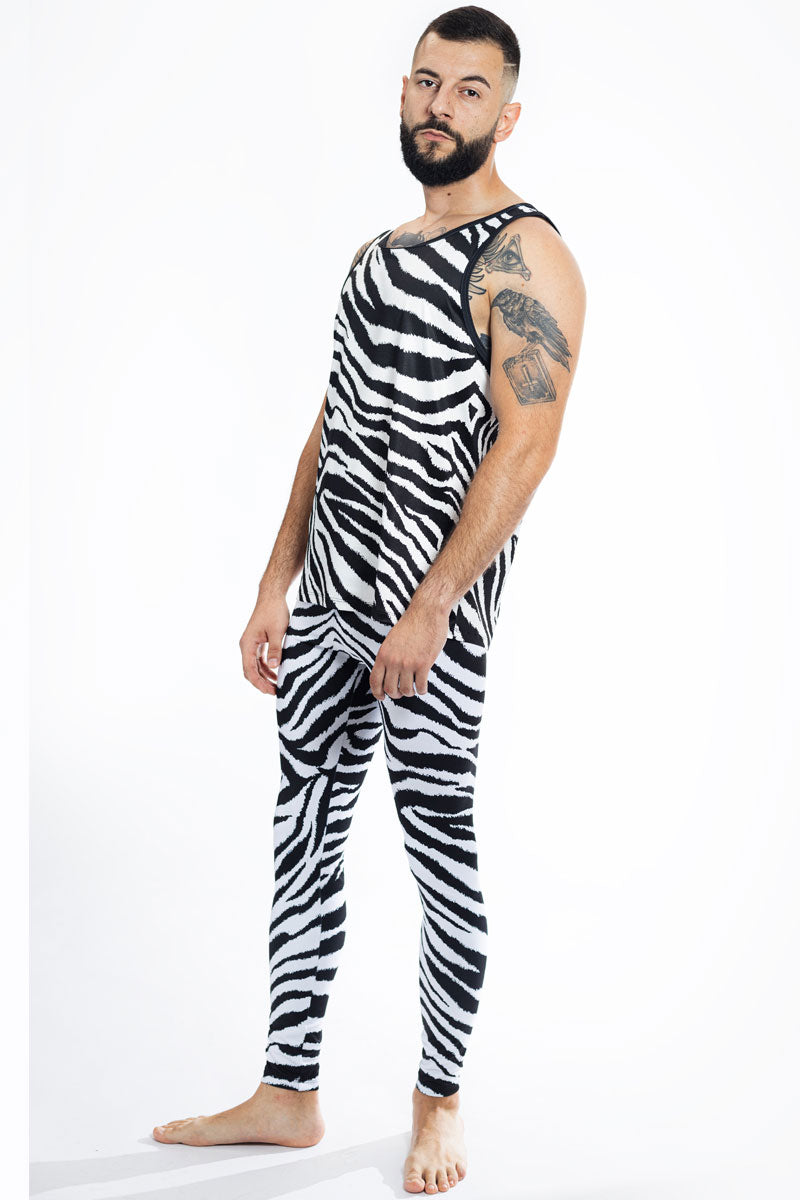 Mens Black And White Zebra Print Vertical Stripe Slim Fit Casual