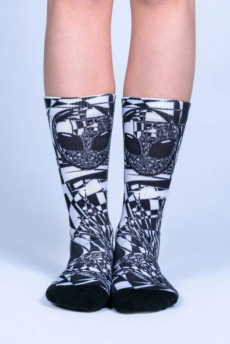 Black Alien Novelty Crew Socks Front View