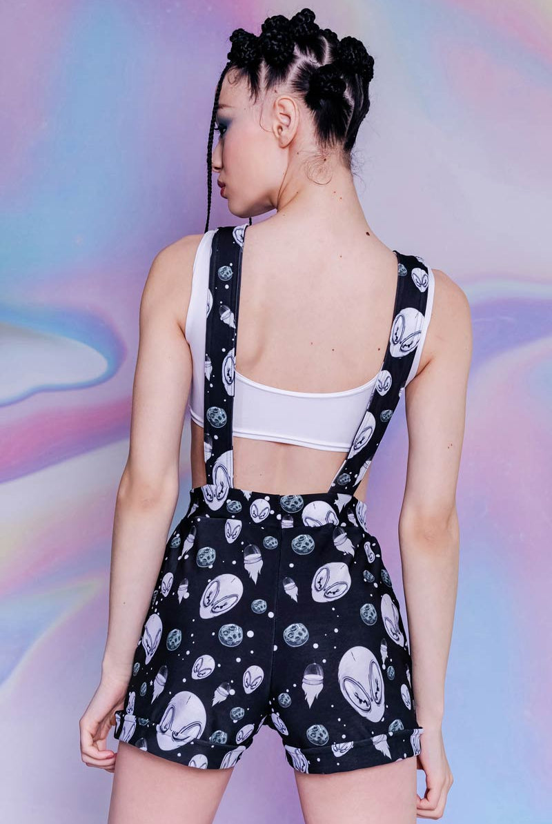 Black Alien Heads Shortalls Back View