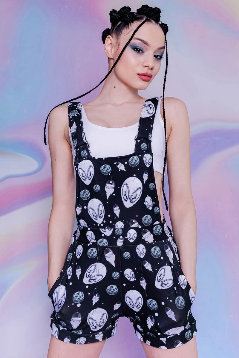 Alien 420 Overalls for Women in Black and Green | Devil Walking