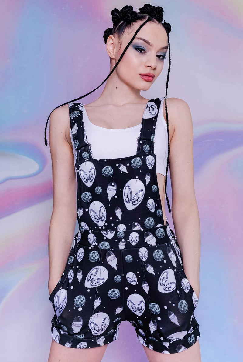Black Alien Heads Shortalls Front View
