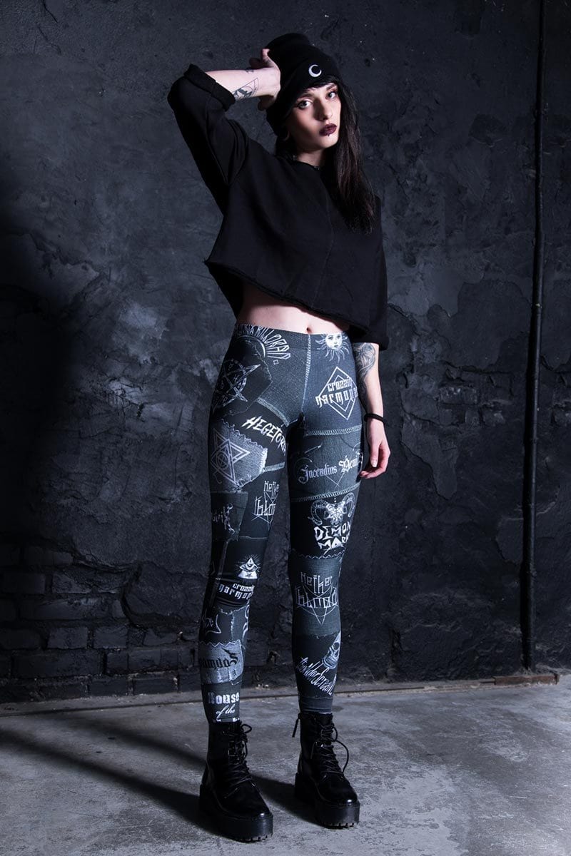Black Denim Leggings Close View