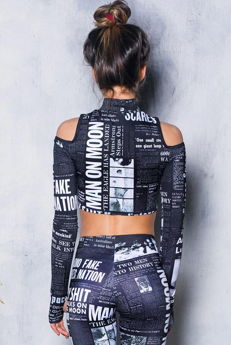 Black Newspaper Leggings Set Back View