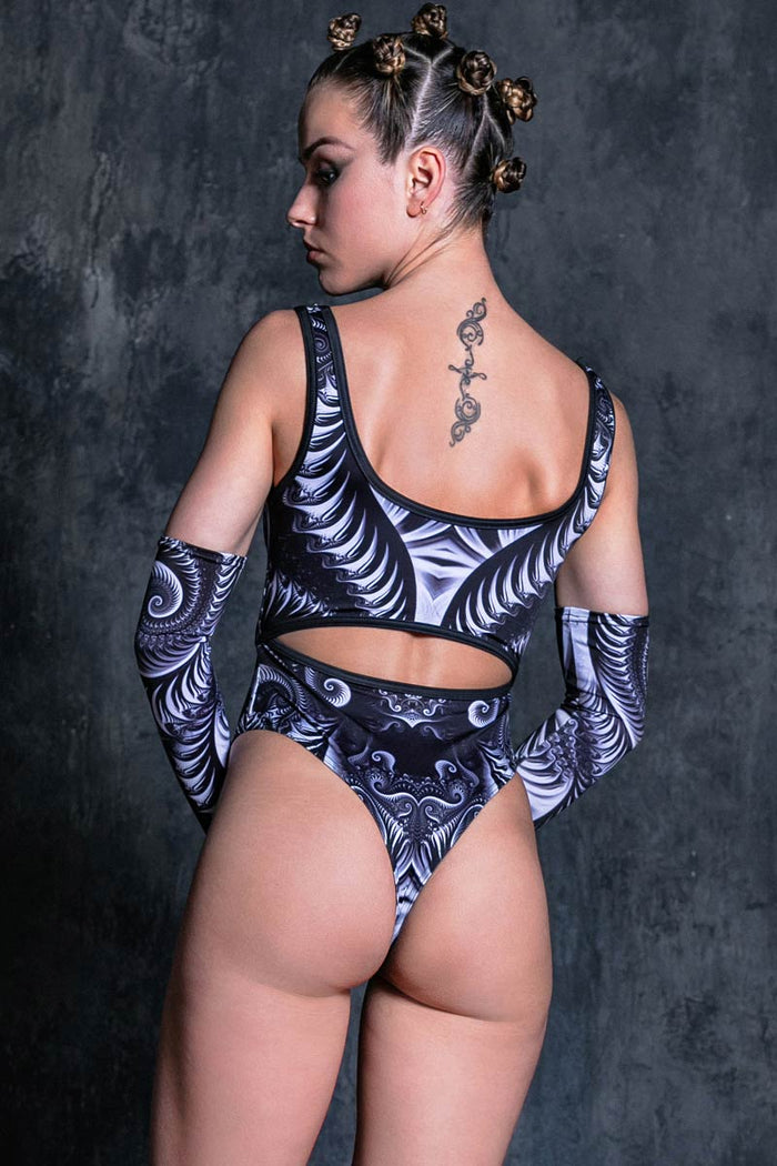 Rave Outfit Black Trip Rave Cut Out Thong Bodysuit Back View