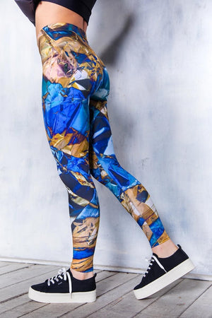 Blue and Gold Foil Leggings Close View