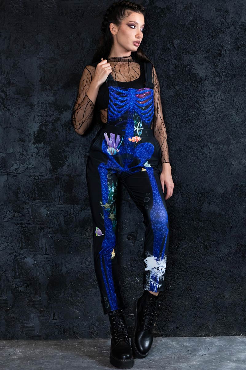 Blue Coral Skeleton Overalls Full View