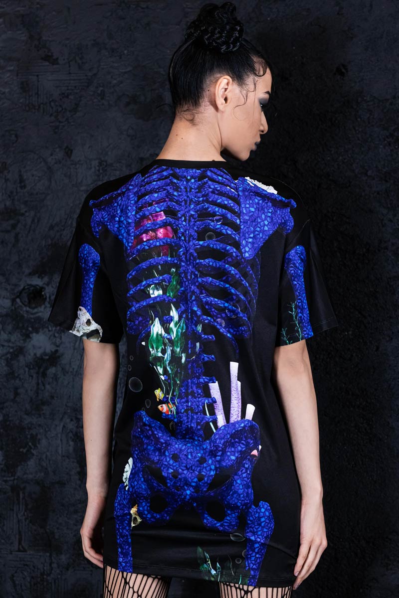 Blue Coral Skeleton Oversized Tee Dress Back View