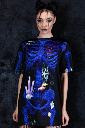 Blue Coral Skeleton Oversized Tee Dress Close View
