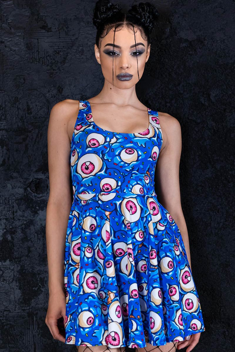 Blue Eyes Cream Skater Dress Close View