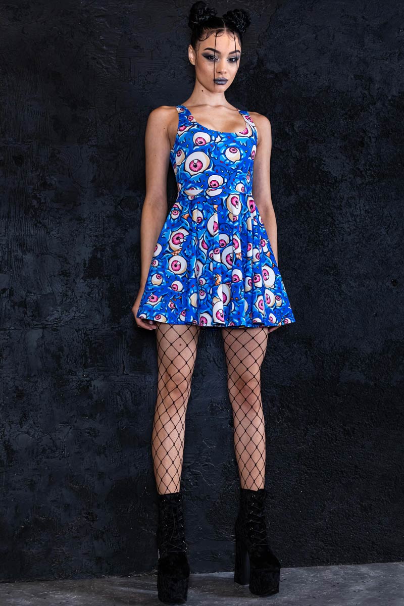 Blue Eyes Cream Skater Dress with Circle
