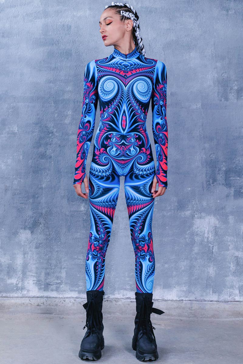 Blue Rave Costume, Ice Queen Halloween Costume for Adults, Trippy Rave  Catsuit, Psychedelic Full Body Bodysuit, Blue Rave Outfit for Women 