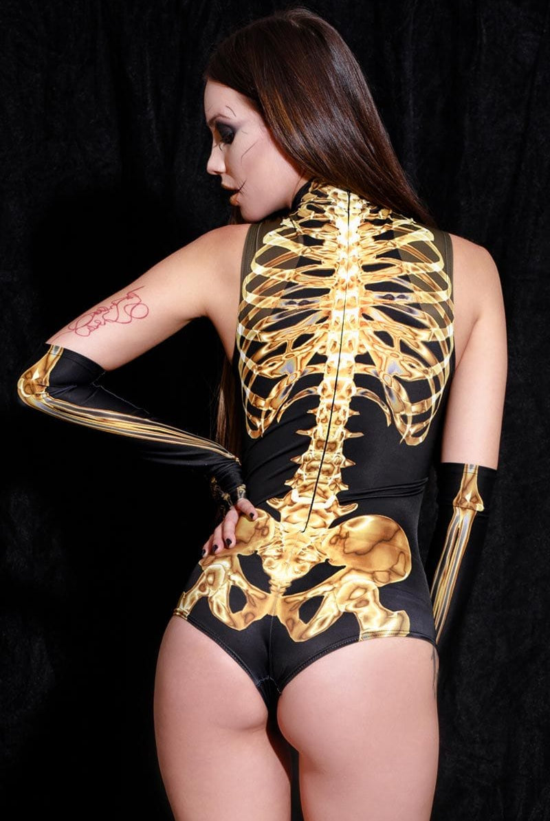 Golden Skeleton Sleeveless Bodysuit Close View
