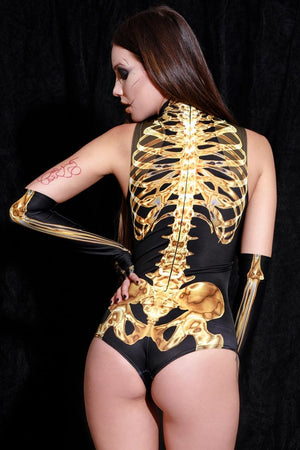 Golden Skeleton Sleeveless Bodysuit Close View