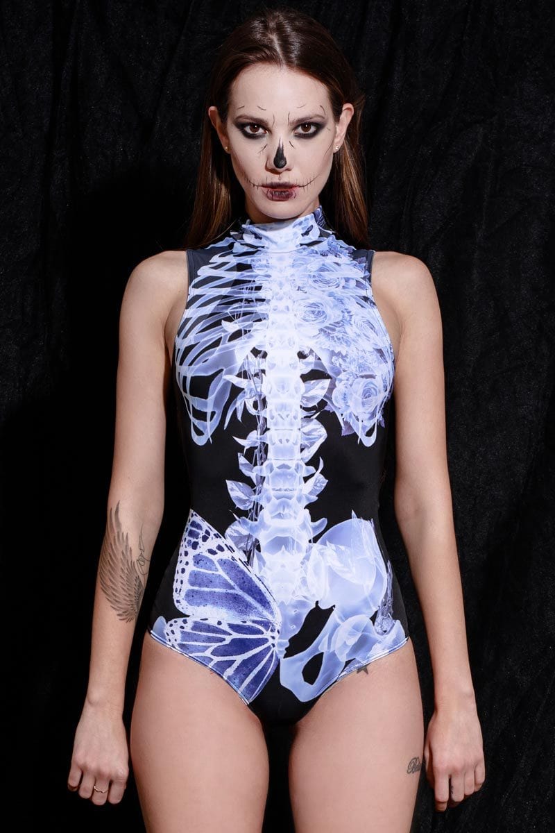 X-Ray Skeleton Sleeveless Bodysuit Front View