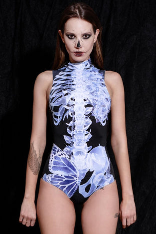 X-Ray Skeleton Sleeveless Bodysuit Front View
