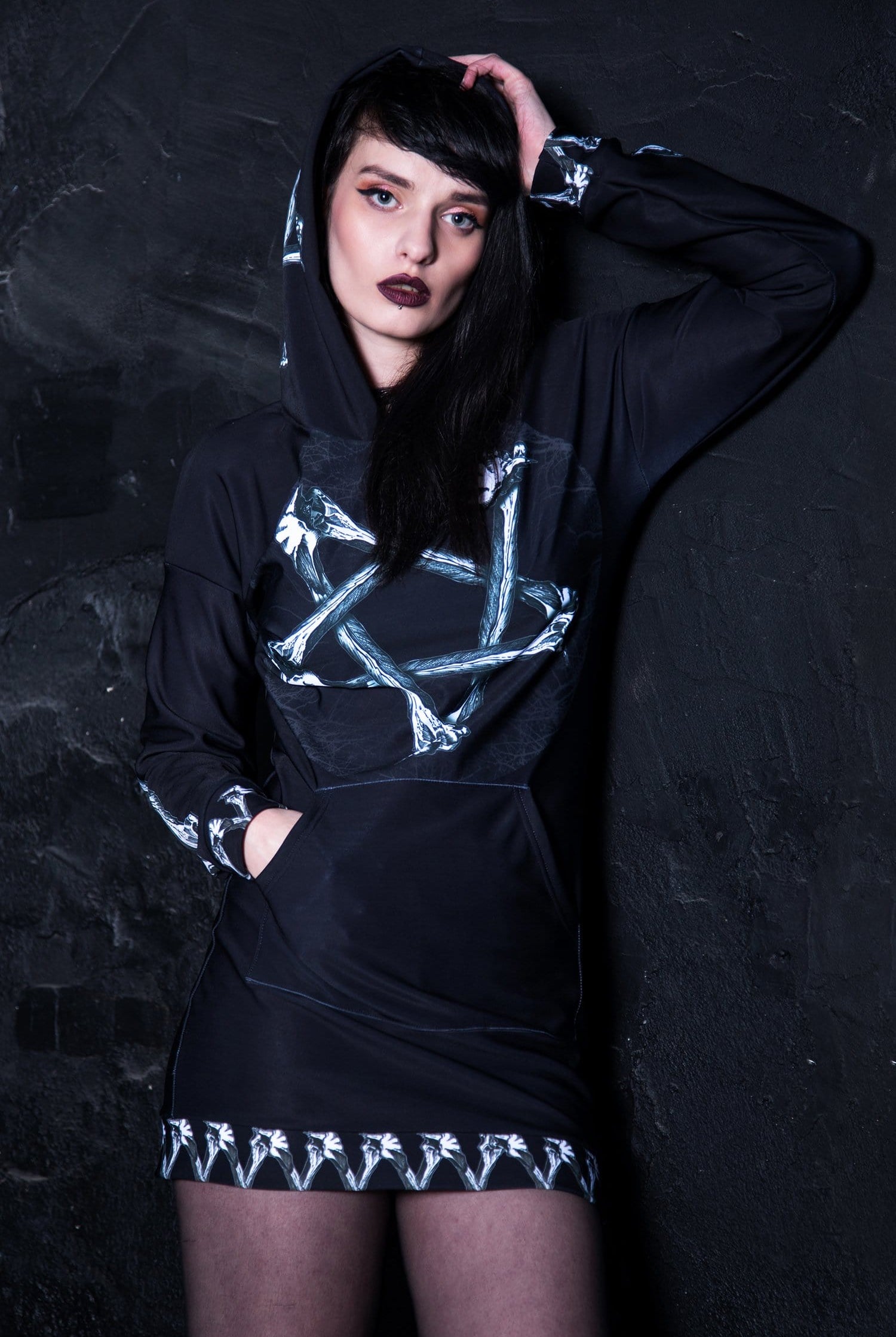 Bones Pentagram Hoodie Dress Side View
