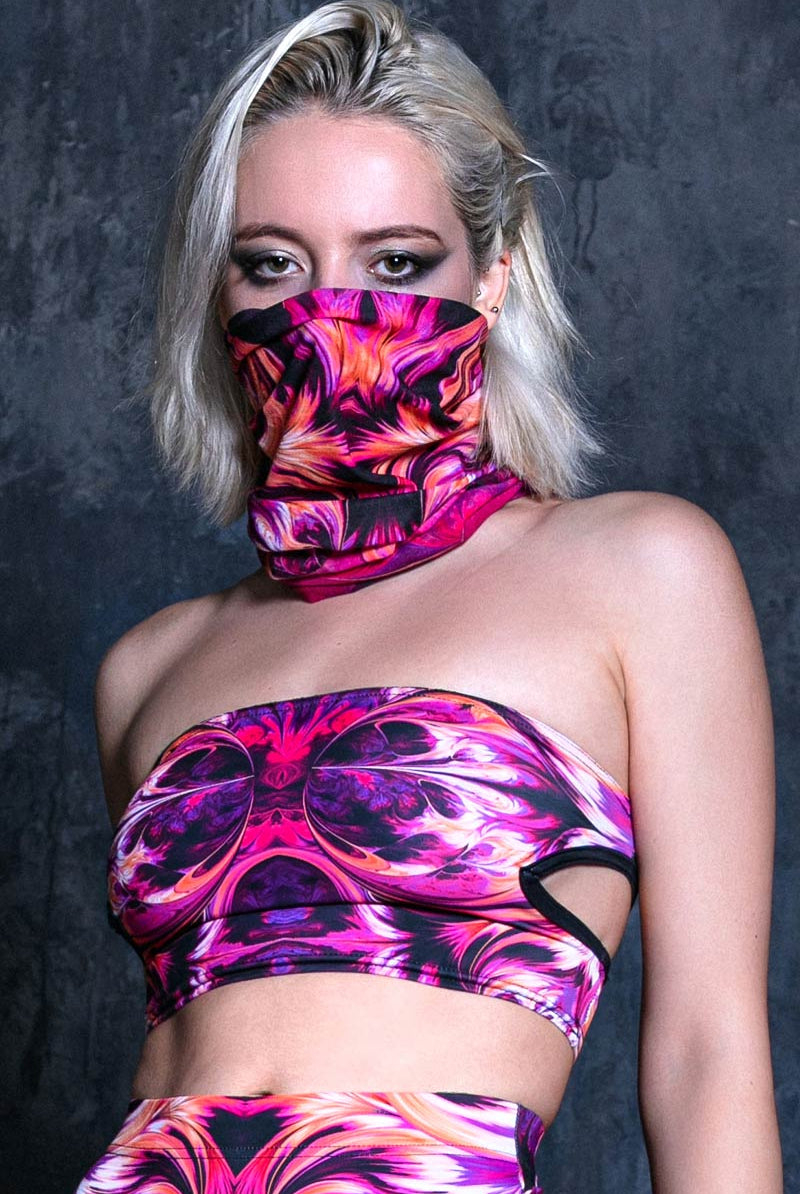 Burning Flower Rave Neck Gaiter Close View