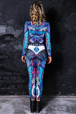 Blue Biomechanical Catsuit Back View