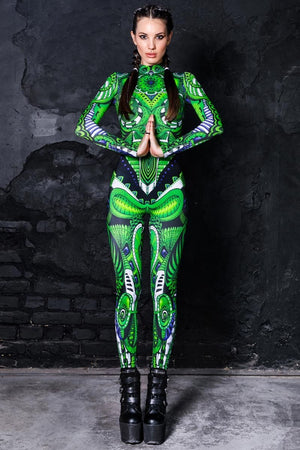 Green Biomechanical Catsuit Front View