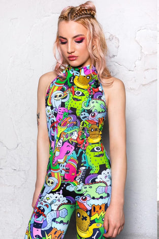 Rave Outfit Magic Forest Sleeveless Catsuit Front View