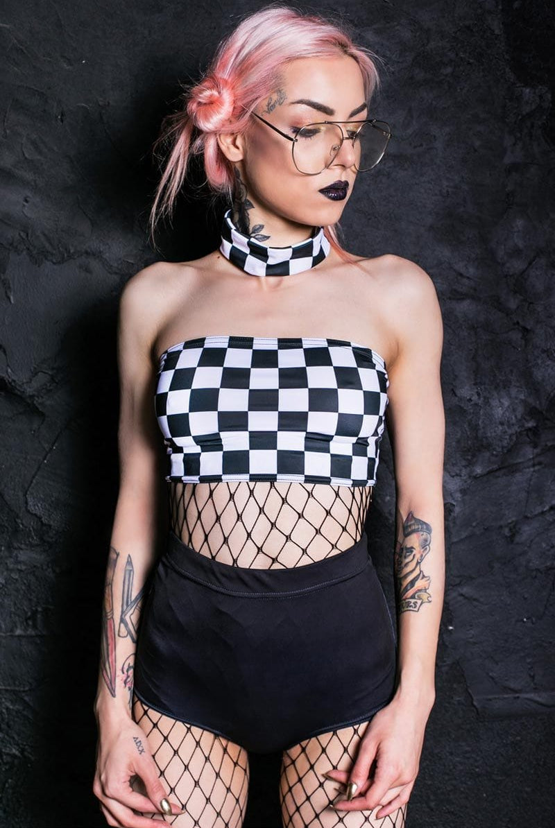 Checkered Choker Boob Tube Front View