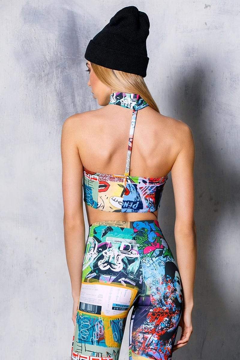 Summer Pop Choker Tube Top in Cute Graffiti Print | Devil