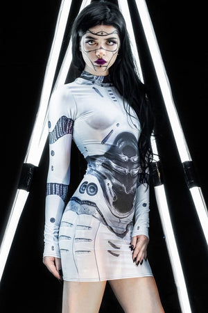 White Droid Cosplay Bodycon Dress Side View