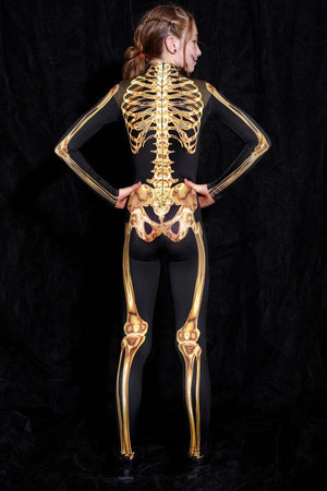 Golden Skeleton Kids Costume Back View