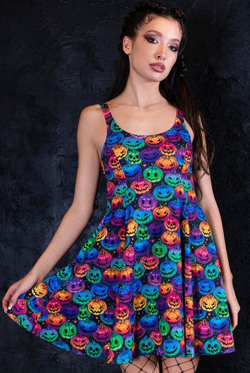 Creepy Pumpkin Skater Dress Close View