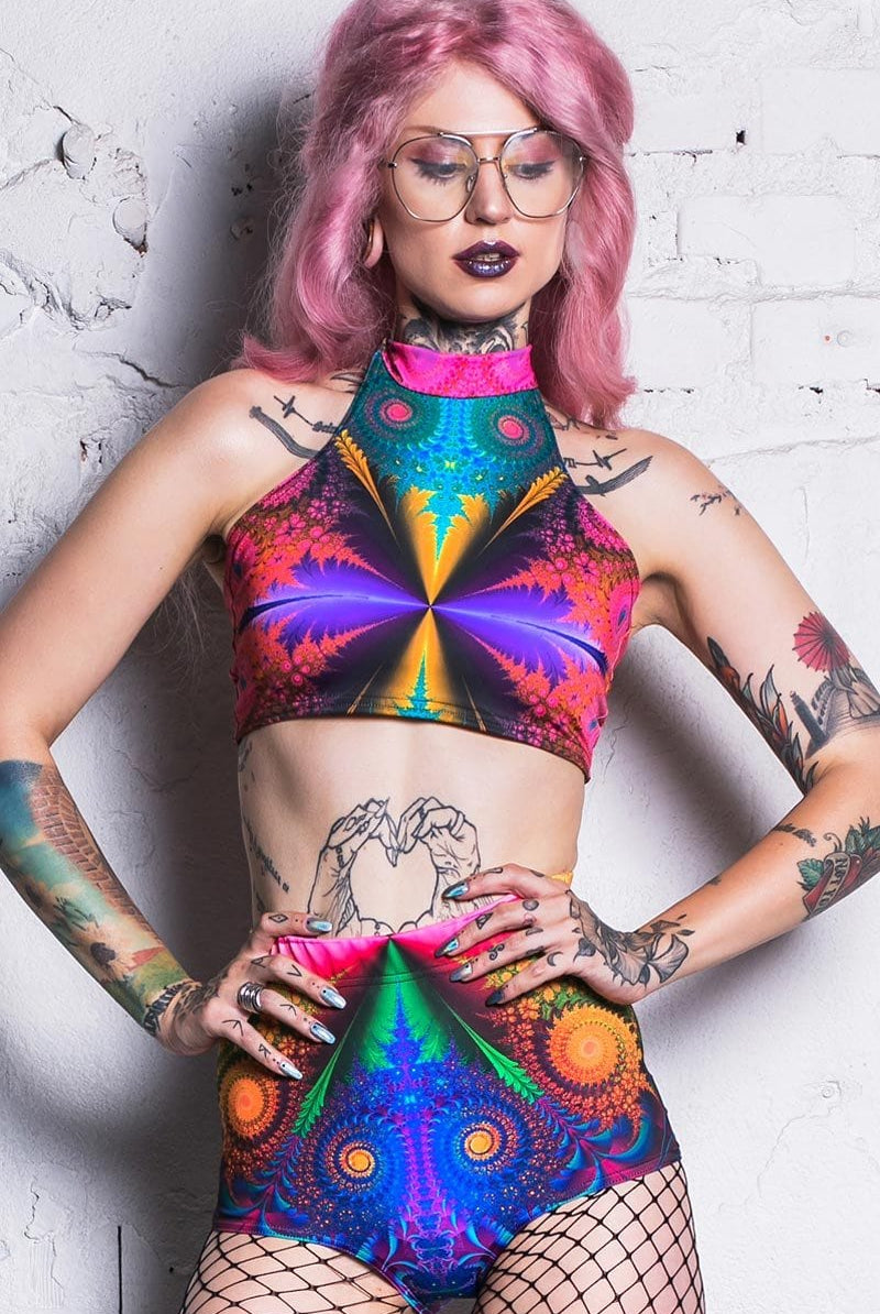 Fractal Collision Halter Neck Top Close View