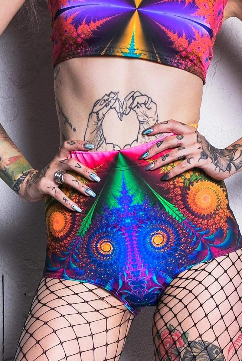 Fractal Collision High Waisted Shorts Close View