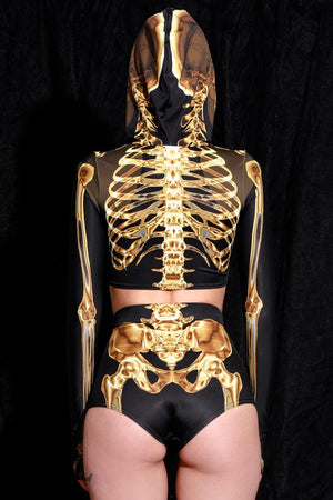 Gold Skeleton High Waisted Shorts Back View