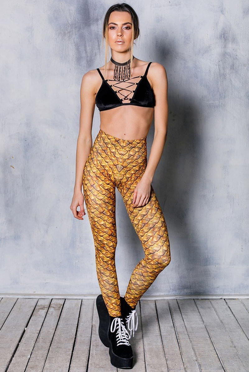 Golden Dragon Scale Leggings Front View
