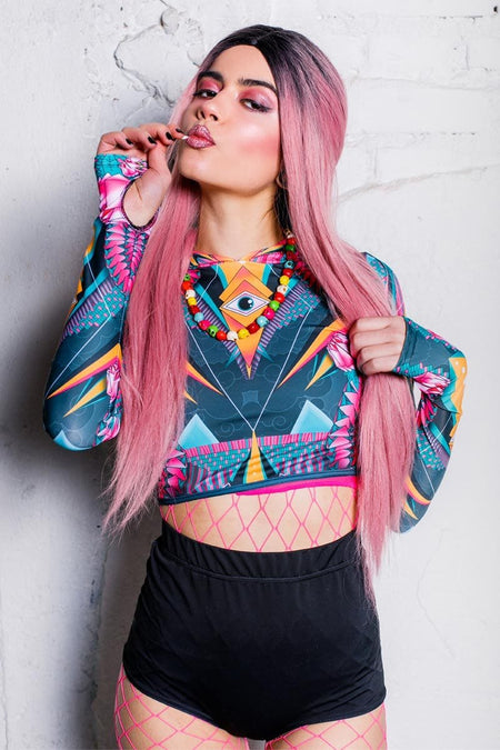 Rave Outfit Trippy Hoodie Top Close View